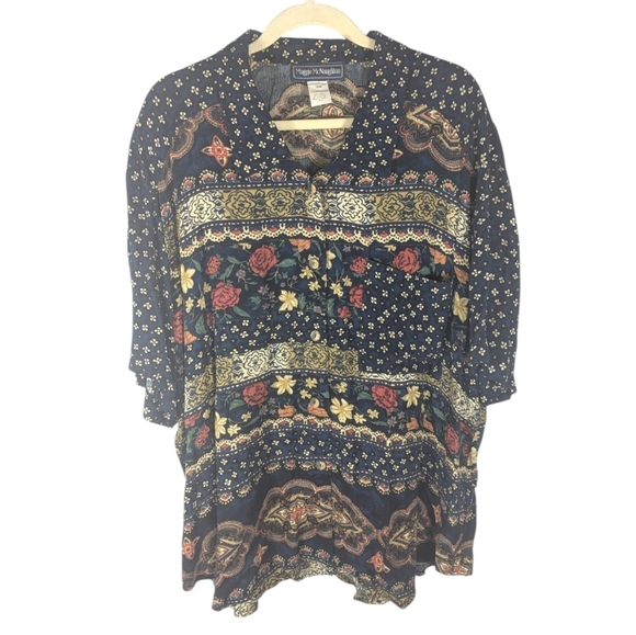 Vintage Maggie McNaughton floral hippy block abstract bohoIndian blouse size 18w - Picture 1 of 6